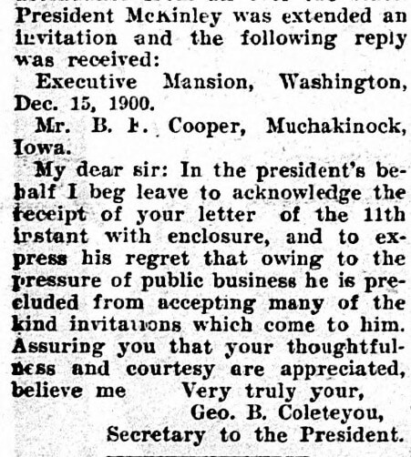 President McKinley Declines Invitation